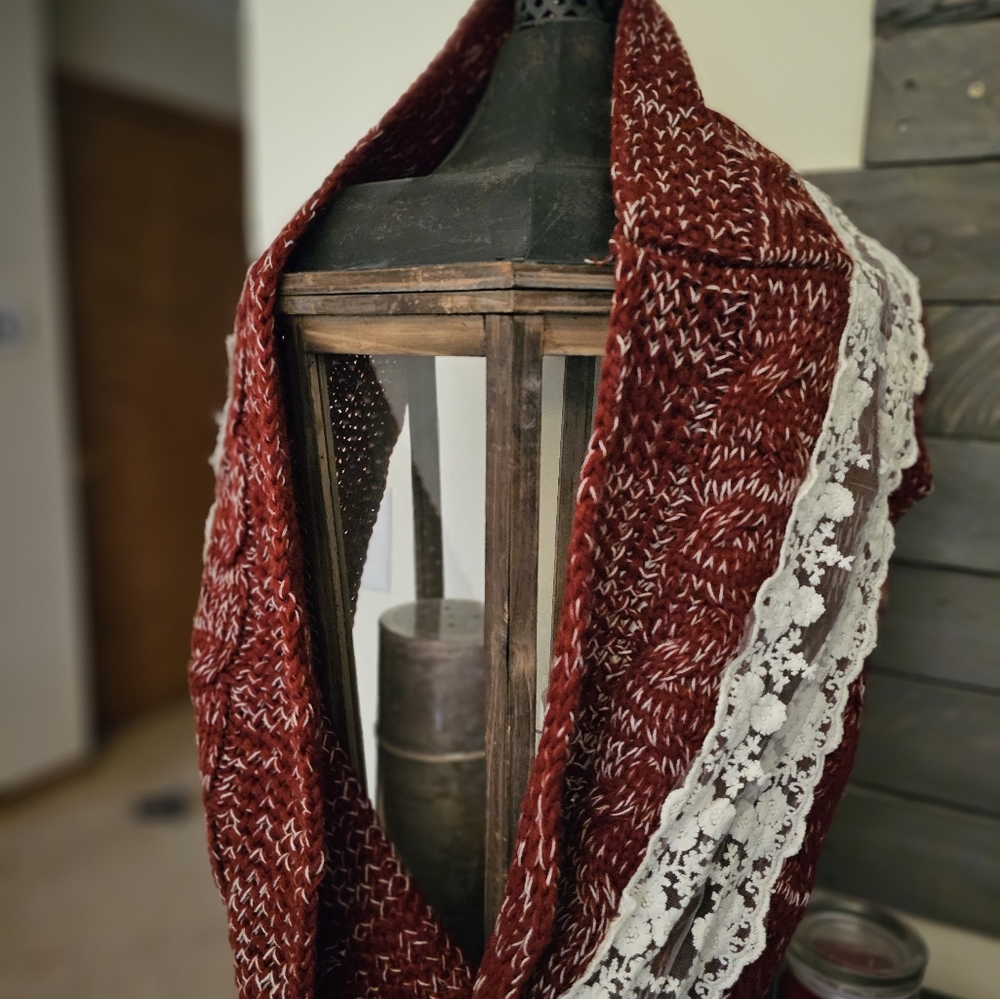 NWT scarf/wrap in burgundy and lace